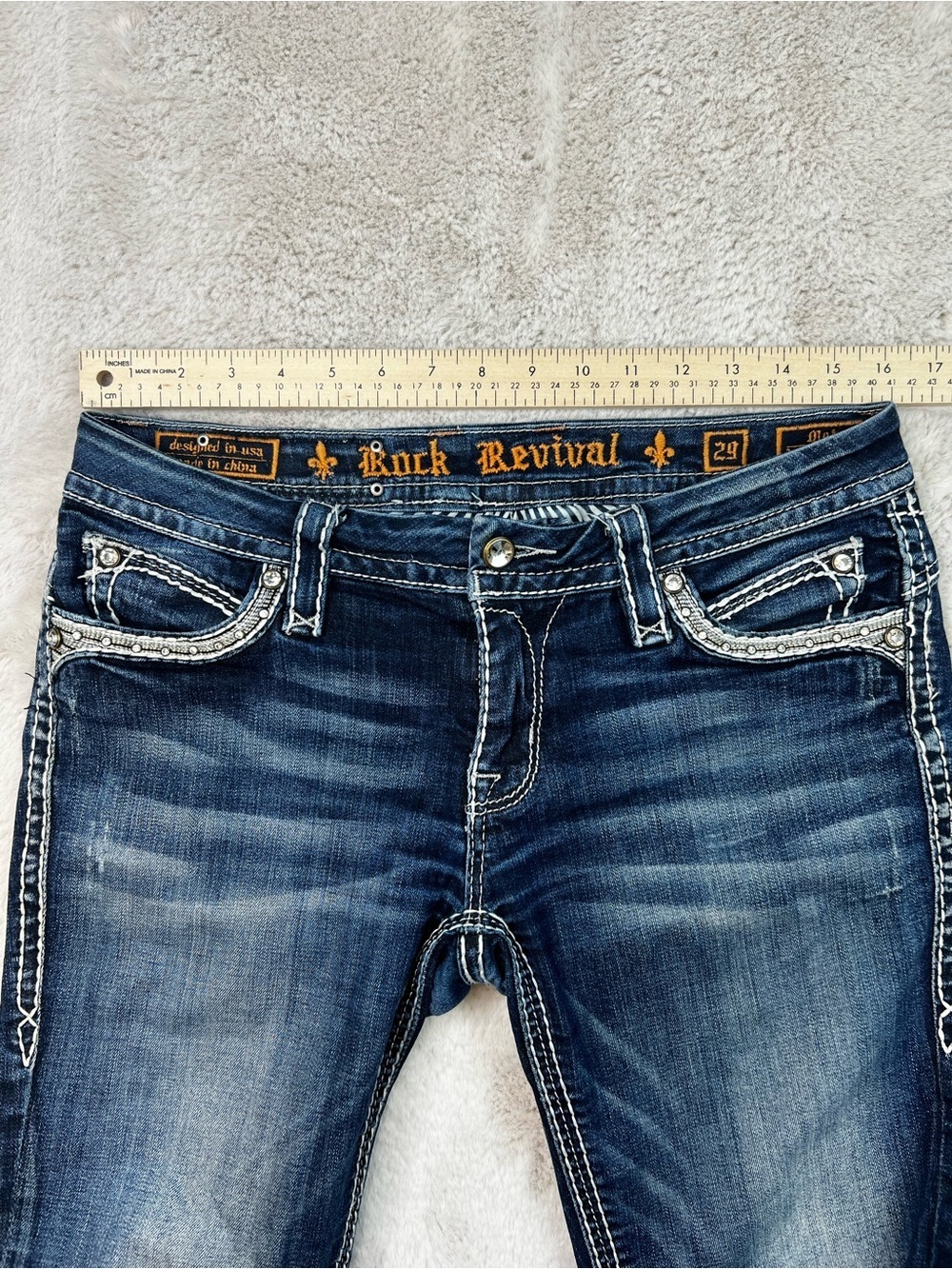 Rock Revival Jeans Low Rise Mei Ankle Skinny Size 29 Fit Dark Wash Blue Bling - Picture 7 of 13